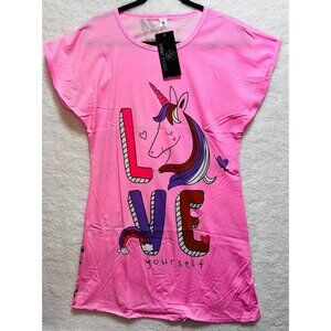 Misses Pink Love Yourself Unicorn Medium Graphic Short Sleeve T Shirt Dress